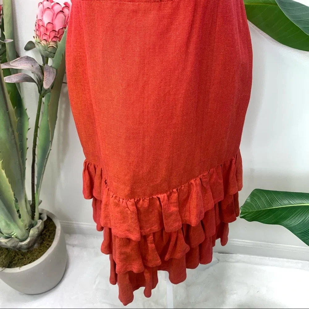 Lafayette 148 New York Rustic Orange Ruffle Dress Size 6 - Picture 3 of 12